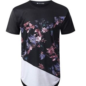 Mens Hipster Hip Hop Floral Graphic T-Shirt